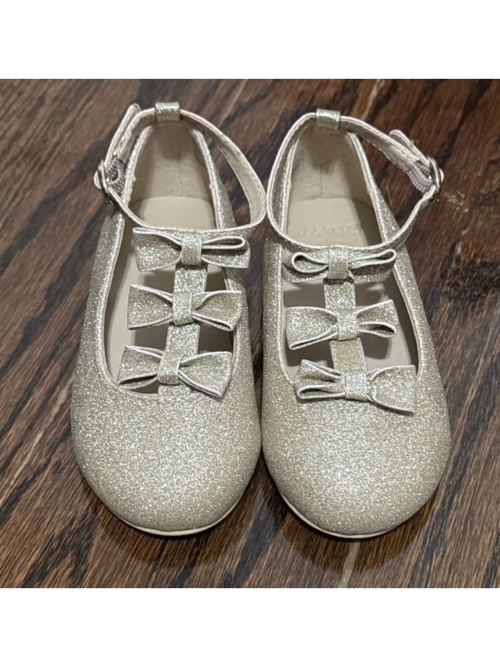 Janie And Jack Toddler Girls Gold Glitter Bow Ballet Flats Size 7 Excellent